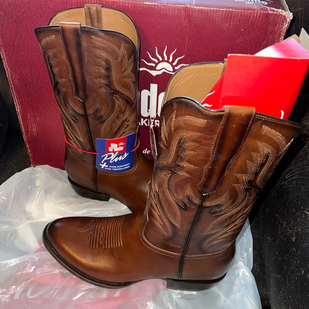 New Mens RIO GRANDE Mex Sz 29.5 US 10.5 Brown Leather Cowboy Boots